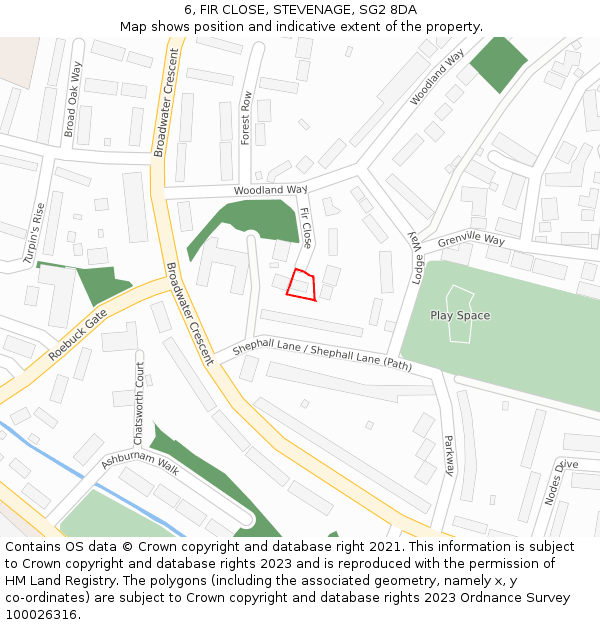 6, FIR CLOSE, STEVENAGE, SG2 8DA: Location map and indicative extent of plot