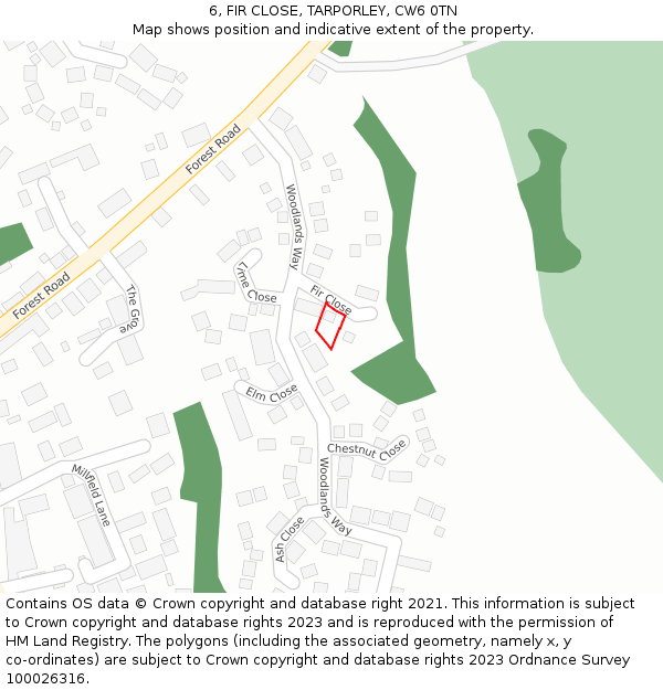 6, FIR CLOSE, TARPORLEY, CW6 0TN: Location map and indicative extent of plot
