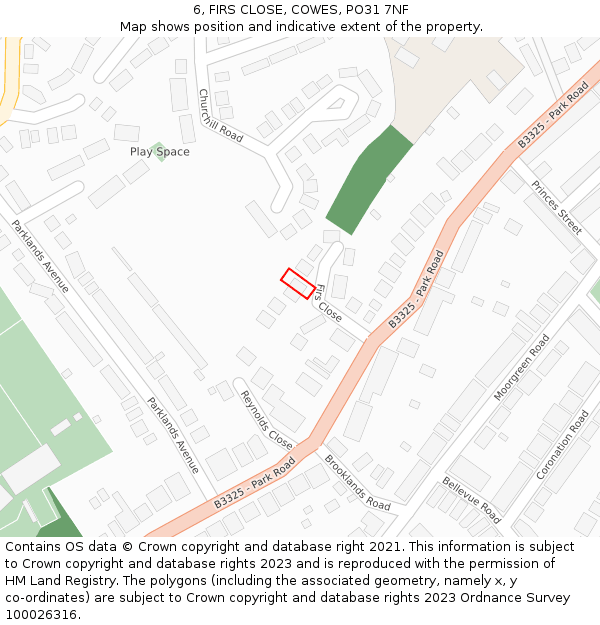 6, FIRS CLOSE, COWES, PO31 7NF: Location map and indicative extent of plot