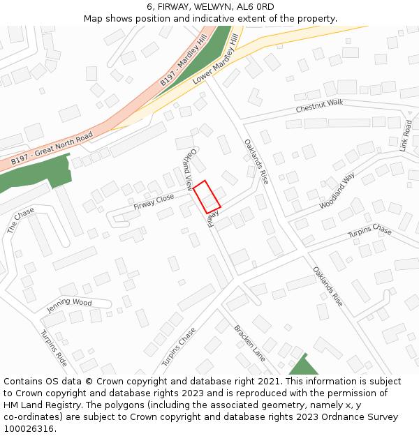 6, FIRWAY, WELWYN, AL6 0RD: Location map and indicative extent of plot