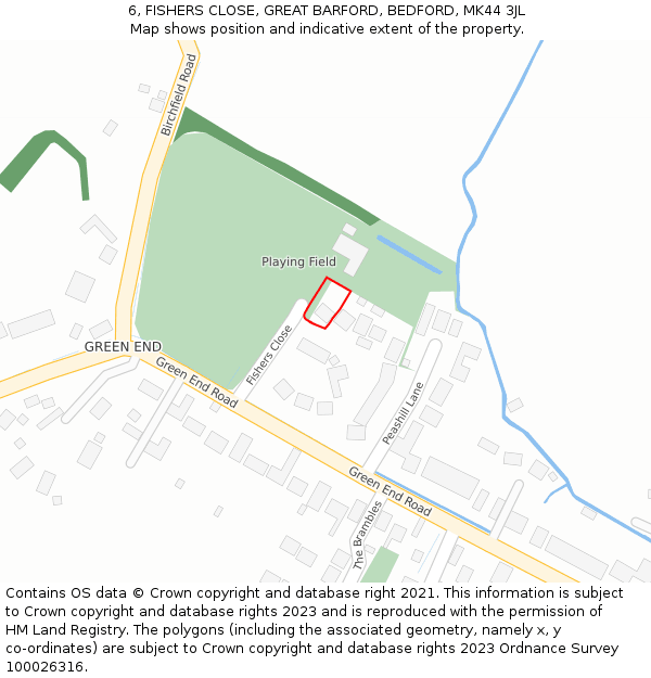 6, FISHERS CLOSE, GREAT BARFORD, BEDFORD, MK44 3JL: Location map and indicative extent of plot