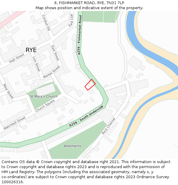 6, FISHMARKET ROAD, RYE, TN31 7LP: Location map and indicative extent of plot