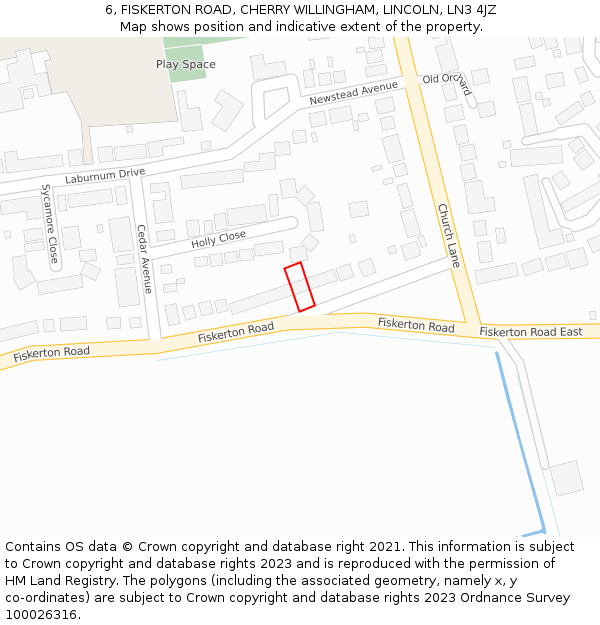 6, FISKERTON ROAD, CHERRY WILLINGHAM, LINCOLN, LN3 4JZ: Location map and indicative extent of plot
