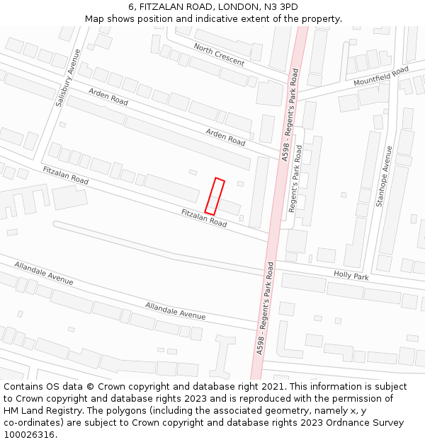 6, FITZALAN ROAD, LONDON, N3 3PD: Location map and indicative extent of plot
