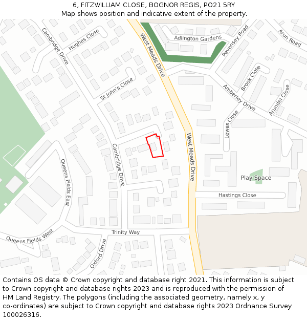 6, FITZWILLIAM CLOSE, BOGNOR REGIS, PO21 5RY: Location map and indicative extent of plot