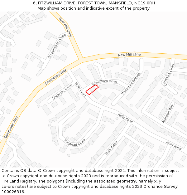 6, FITZWILLIAM DRIVE, FOREST TOWN, MANSFIELD, NG19 0RH: Location map and indicative extent of plot