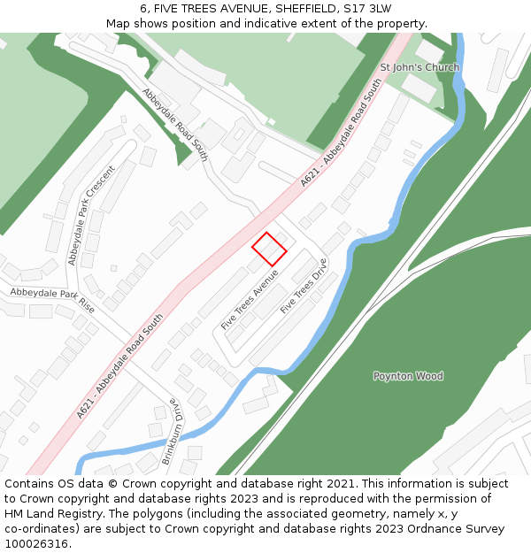 6, FIVE TREES AVENUE, SHEFFIELD, S17 3LW: Location map and indicative extent of plot