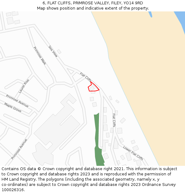 6, FLAT CLIFFS, PRIMROSE VALLEY, FILEY, YO14 9RD: Location map and indicative extent of plot