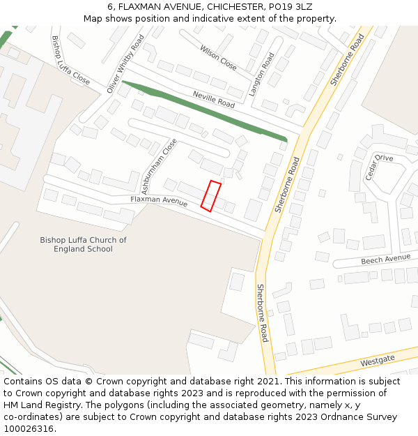 6, FLAXMAN AVENUE, CHICHESTER, PO19 3LZ: Location map and indicative extent of plot