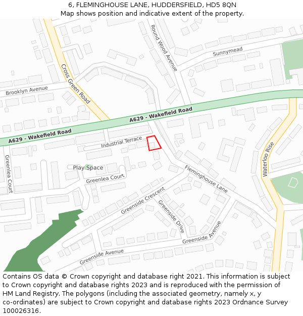 6, FLEMINGHOUSE LANE, HUDDERSFIELD, HD5 8QN: Location map and indicative extent of plot