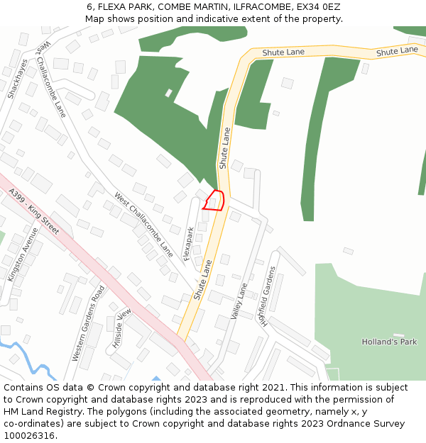 6, FLEXA PARK, COMBE MARTIN, ILFRACOMBE, EX34 0EZ: Location map and indicative extent of plot