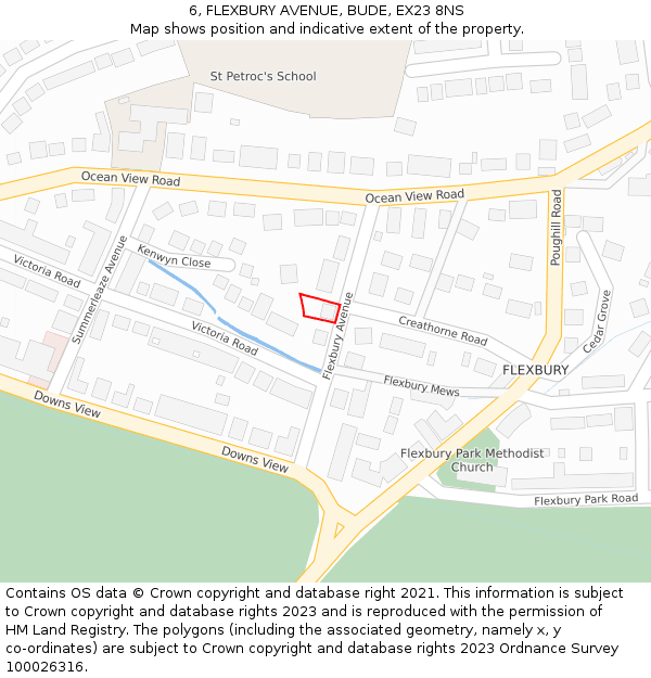 6, FLEXBURY AVENUE, BUDE, EX23 8NS: Location map and indicative extent of plot