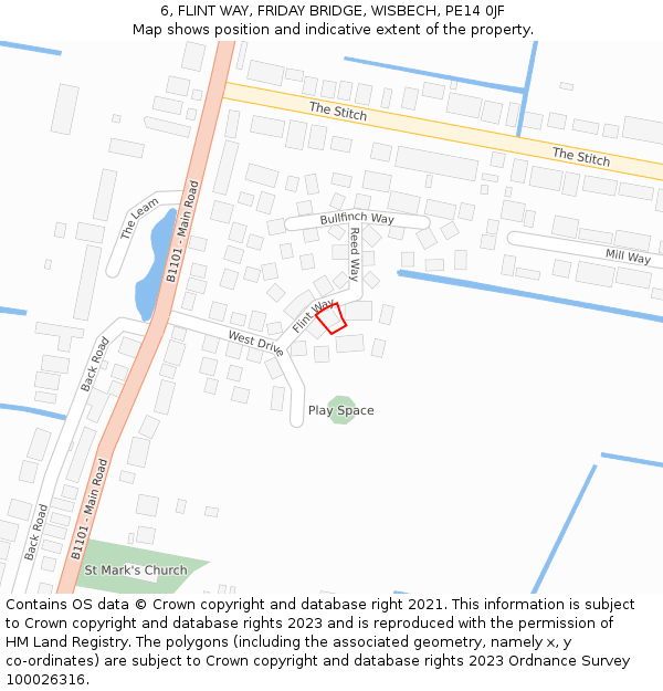 6, FLINT WAY, FRIDAY BRIDGE, WISBECH, PE14 0JF: Location map and indicative extent of plot