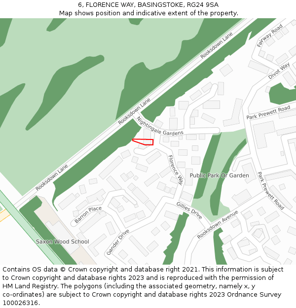 6, FLORENCE WAY, BASINGSTOKE, RG24 9SA: Location map and indicative extent of plot