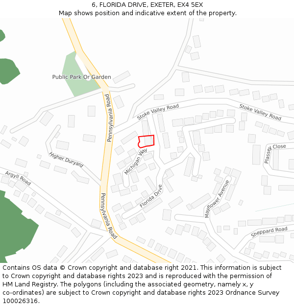 6, FLORIDA DRIVE, EXETER, EX4 5EX: Location map and indicative extent of plot