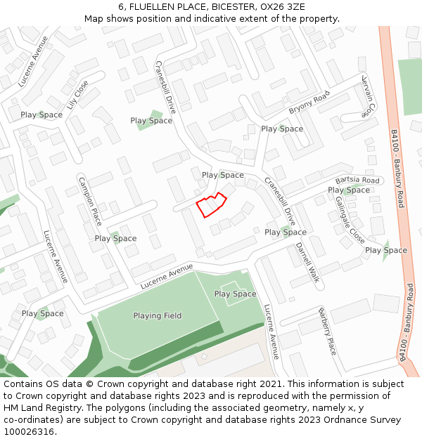 6, FLUELLEN PLACE, BICESTER, OX26 3ZE: Location map and indicative extent of plot