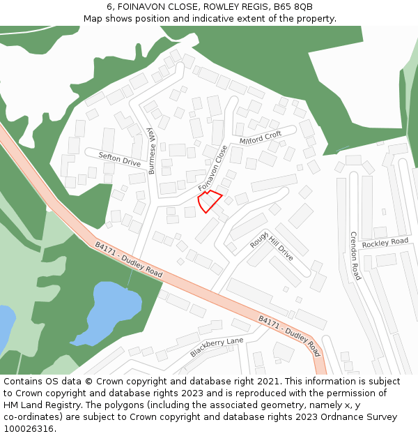 6, FOINAVON CLOSE, ROWLEY REGIS, B65 8QB: Location map and indicative extent of plot