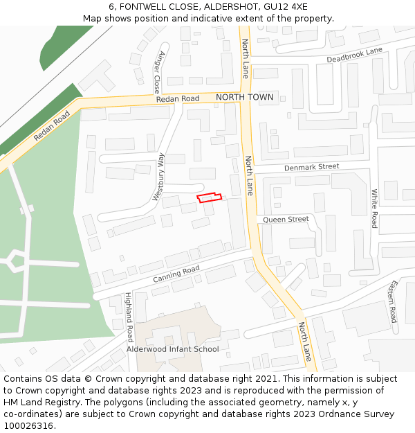 6, FONTWELL CLOSE, ALDERSHOT, GU12 4XE: Location map and indicative extent of plot