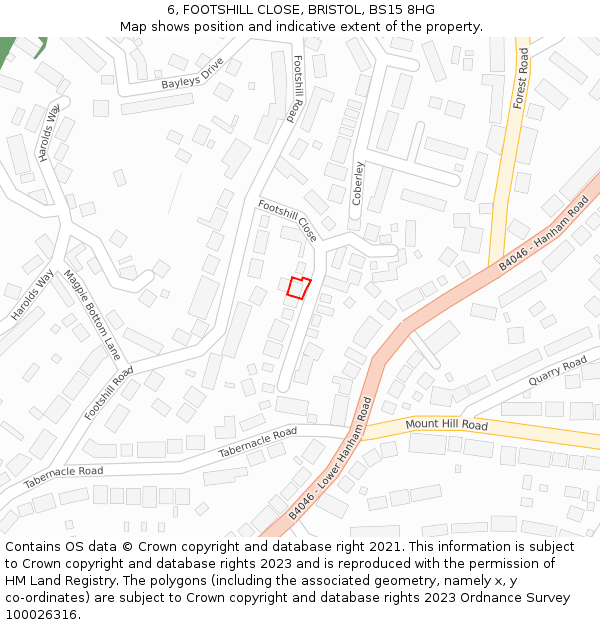 6, FOOTSHILL CLOSE, BRISTOL, BS15 8HG: Location map and indicative extent of plot