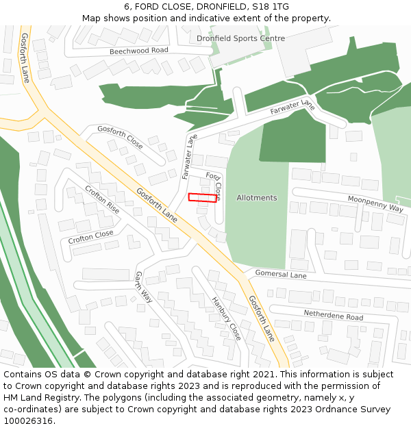 6, FORD CLOSE, DRONFIELD, S18 1TG: Location map and indicative extent of plot
