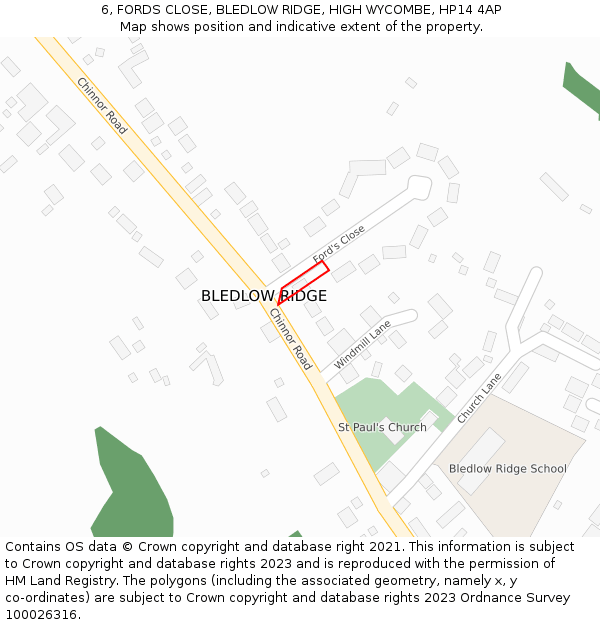 6, FORDS CLOSE, BLEDLOW RIDGE, HIGH WYCOMBE, HP14 4AP: Location map and indicative extent of plot