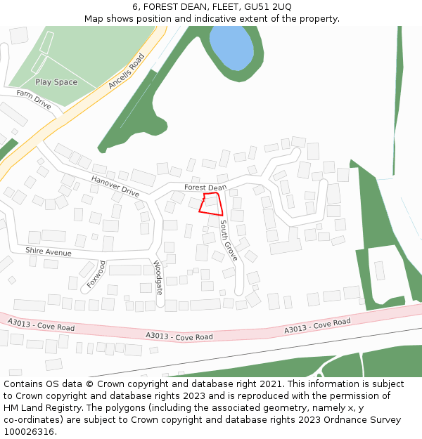 6, FOREST DEAN, FLEET, GU51 2UQ: Location map and indicative extent of plot