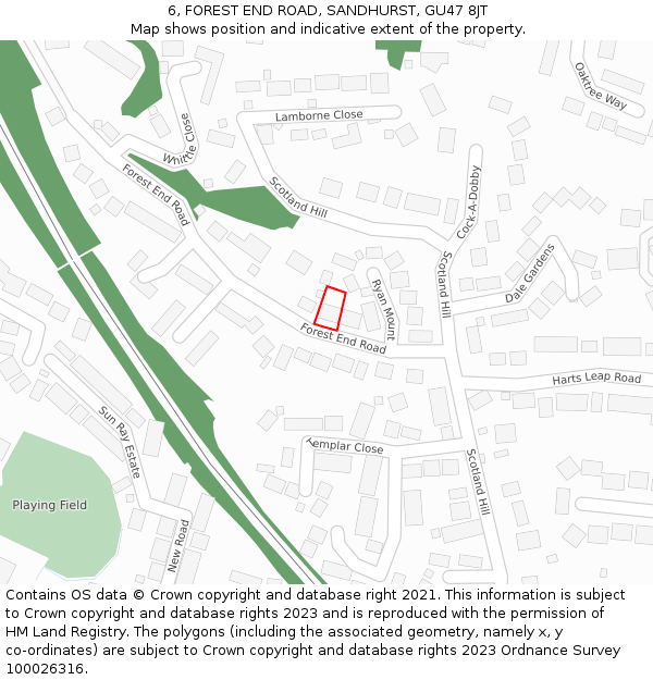 6, FOREST END ROAD, SANDHURST, GU47 8JT: Location map and indicative extent of plot