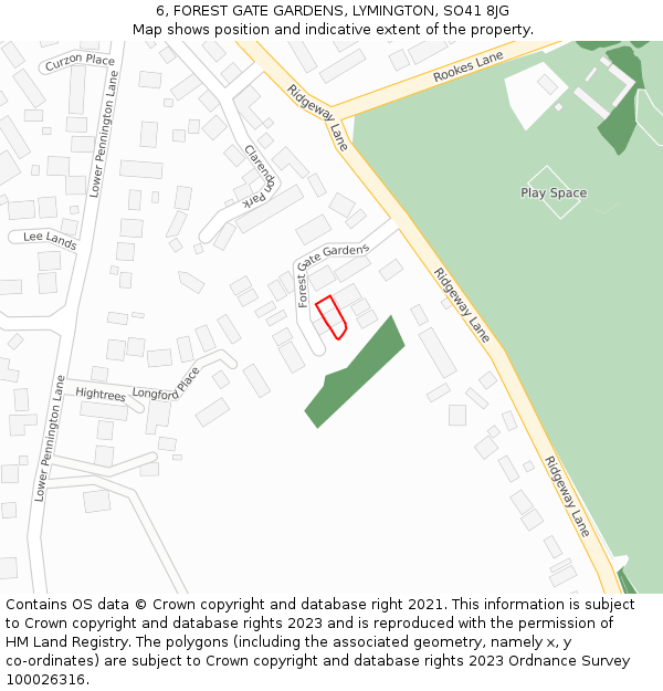 6, FOREST GATE GARDENS, LYMINGTON, SO41 8JG: Location map and indicative extent of plot