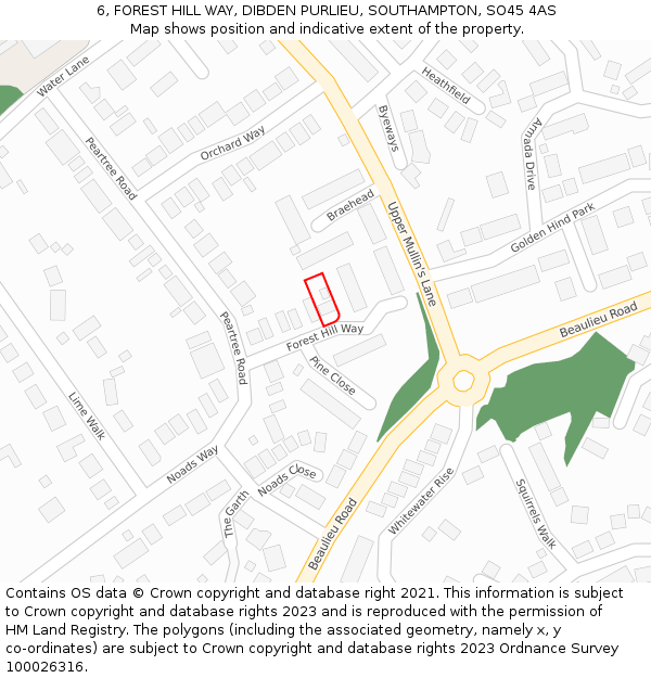 6, FOREST HILL WAY, DIBDEN PURLIEU, SOUTHAMPTON, SO45 4AS: Location map and indicative extent of plot