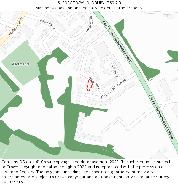 6, FORGE WAY, OLDBURY, B69 2JR: Location map and indicative extent of plot