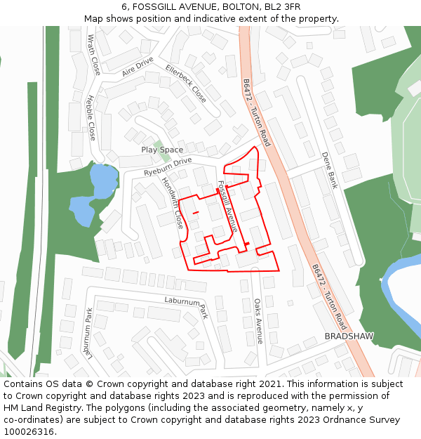 6, FOSSGILL AVENUE, BOLTON, BL2 3FR: Location map and indicative extent of plot