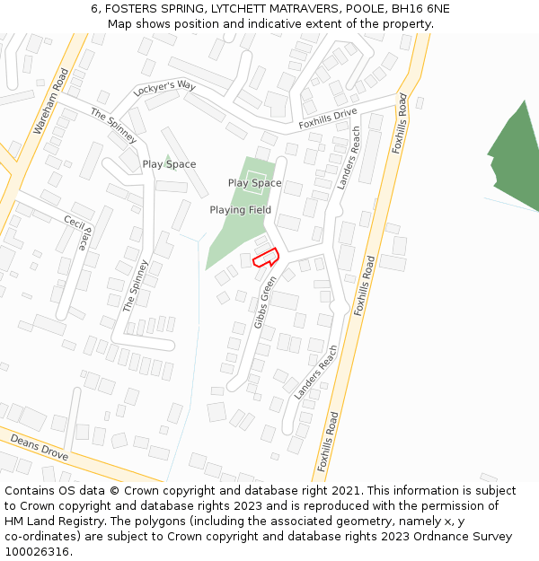 6, FOSTERS SPRING, LYTCHETT MATRAVERS, POOLE, BH16 6NE: Location map and indicative extent of plot