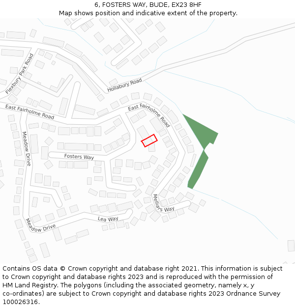 6, FOSTERS WAY, BUDE, EX23 8HF: Location map and indicative extent of plot