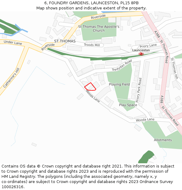 6, FOUNDRY GARDENS, LAUNCESTON, PL15 8PB: Location map and indicative extent of plot