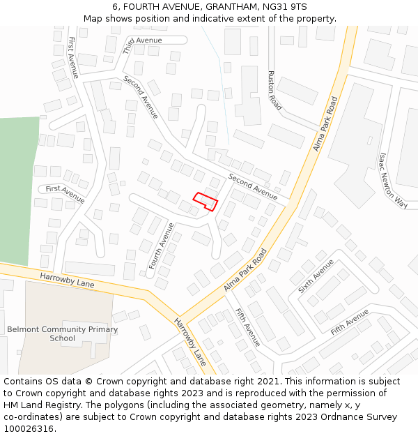 6, FOURTH AVENUE, GRANTHAM, NG31 9TS: Location map and indicative extent of plot