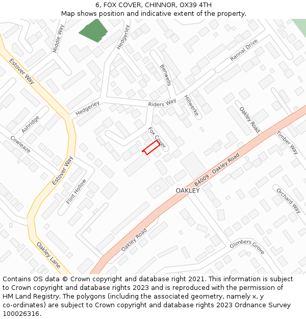 6, FOX COVER, CHINNOR, OX39 4TH: Location map and indicative extent of plot