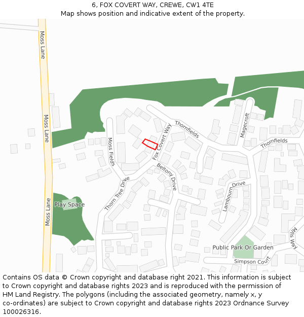 6, FOX COVERT WAY, CREWE, CW1 4TE: Location map and indicative extent of plot