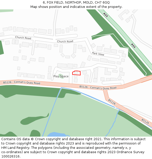 6, FOX FIELD, NORTHOP, MOLD, CH7 6GQ: Location map and indicative extent of plot