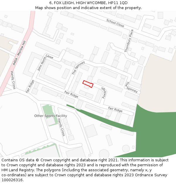 6, FOX LEIGH, HIGH WYCOMBE, HP11 1QD: Location map and indicative extent of plot