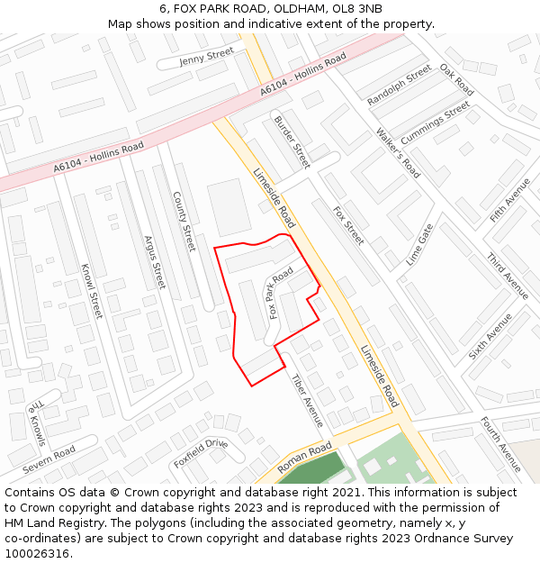 6, FOX PARK ROAD, OLDHAM, OL8 3NB: Location map and indicative extent of plot