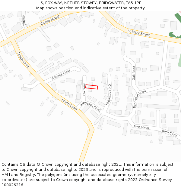 6, FOX WAY, NETHER STOWEY, BRIDGWATER, TA5 1PF: Location map and indicative extent of plot