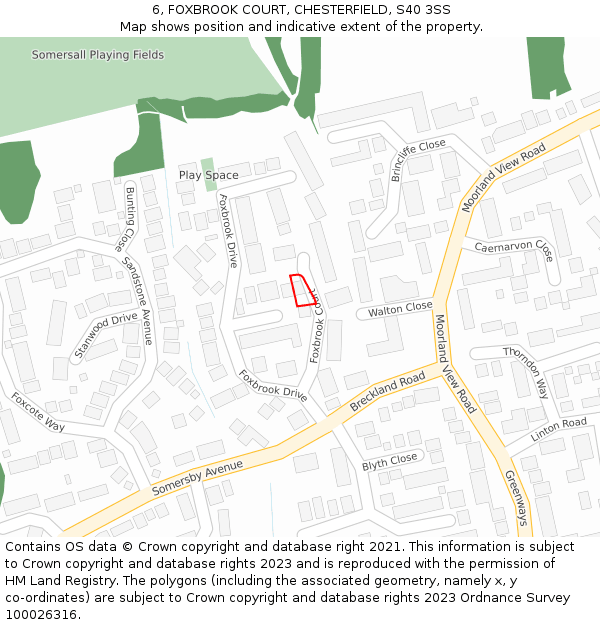 6, FOXBROOK COURT, CHESTERFIELD, S40 3SS: Location map and indicative extent of plot