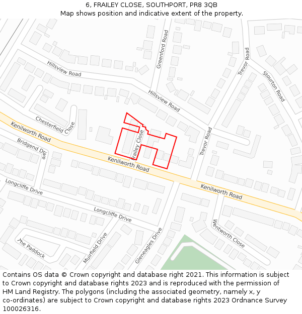 6, FRAILEY CLOSE, SOUTHPORT, PR8 3QB: Location map and indicative extent of plot