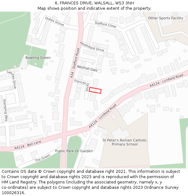 6, FRANCES DRIVE, WALSALL, WS3 3NH: Location map and indicative extent of plot