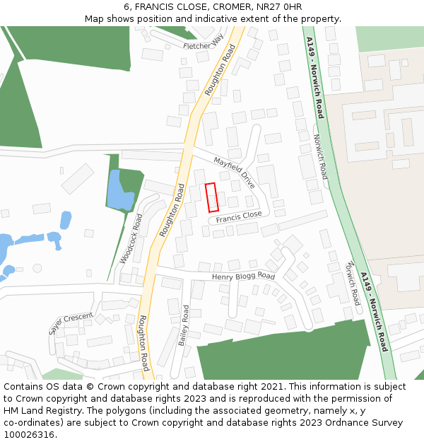 6, FRANCIS CLOSE, CROMER, NR27 0HR: Location map and indicative extent of plot