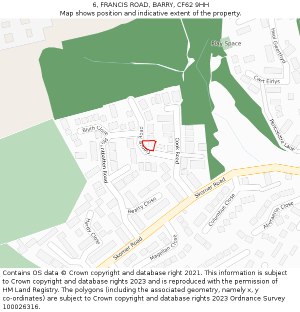 6, FRANCIS ROAD, BARRY, CF62 9HH: Location map and indicative extent of plot