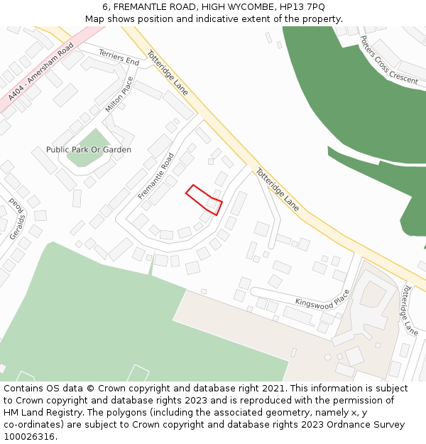 6, FREMANTLE ROAD, HIGH WYCOMBE, HP13 7PQ: Location map and indicative extent of plot