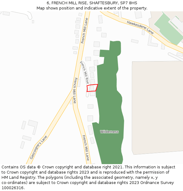 6, FRENCH MILL RISE, SHAFTESBURY, SP7 8HS: Location map and indicative extent of plot