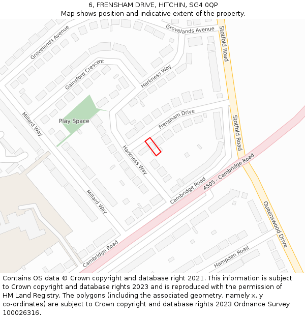 6, FRENSHAM DRIVE, HITCHIN, SG4 0QP: Location map and indicative extent of plot