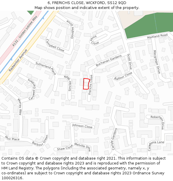 6, FRERICHS CLOSE, WICKFORD, SS12 9QD: Location map and indicative extent of plot